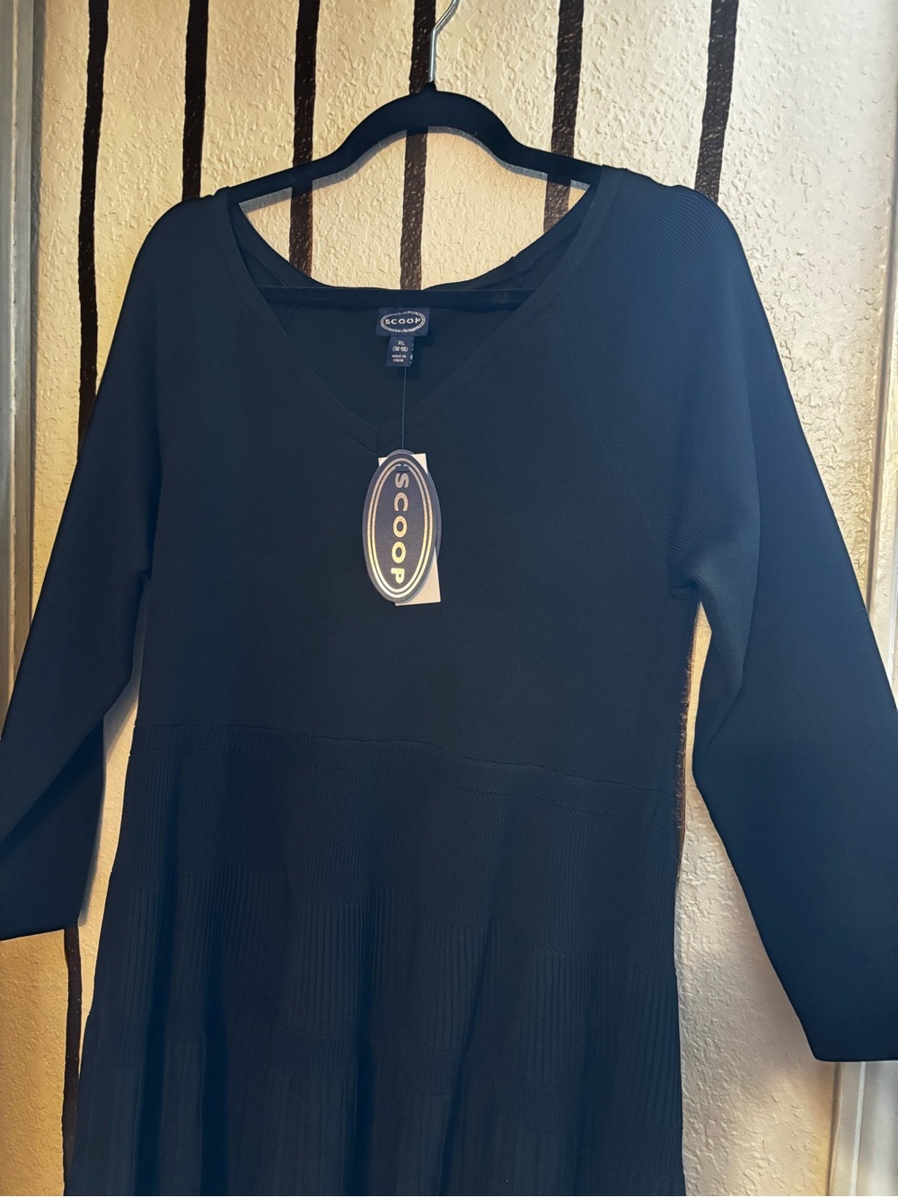 Scoop Black V-Neck Long Sleeve Dress